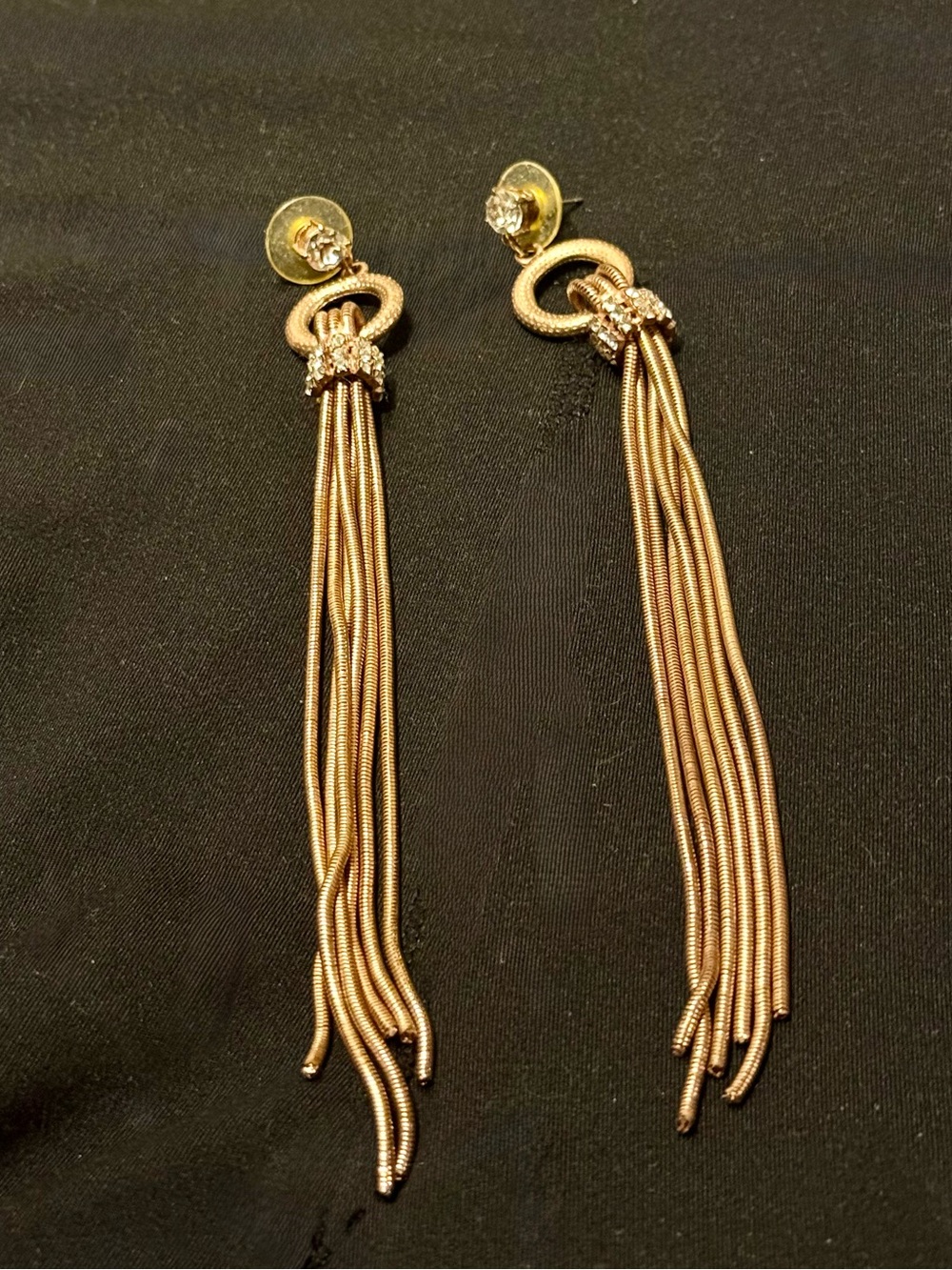 Vintage Rose Gold Tone Liquid Snake Chain Tassel Fringe Dangle Earrings